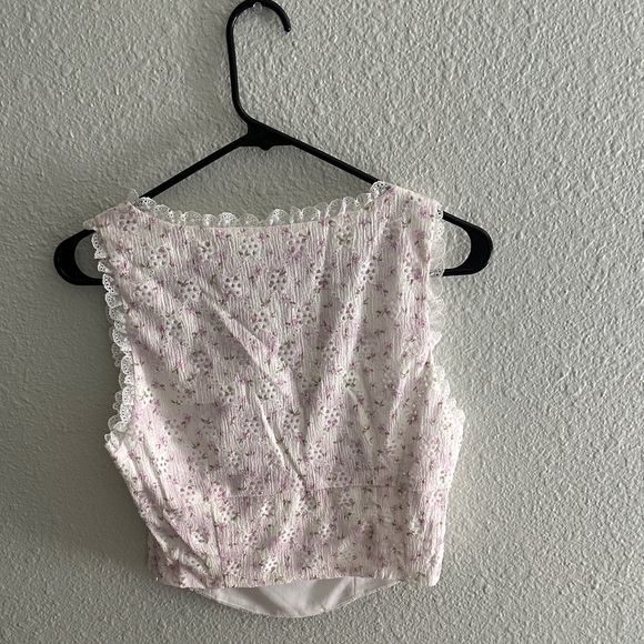 Lush Pink Floral Lace Trim Tank Top - Picture 3 of 7